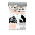 thumbnail image 1 of Cactus Fitted Sheet & Pillow Sham Set, Dotted Backdrop with 2 Hand Drawn Plants Having a Conversation Speech Bubble, Decorative 6 Piece Bedding Decor Set, Calking, Blush Black Grey, by Ambesonne, 1 of 3