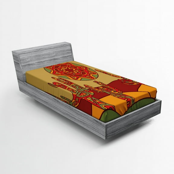 Ambesonne Tribal Fitted Sheet, Tribal Design Cactus, Twin Size, Multicolor