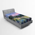 thumbnail image 1 of Cactus Fitted Sheet, Sunset in a Mountain with Sun Beams Clouds Bushes and Colored Flowers Photo Print, Soft Decorative Fabric Bedding, Twin Size, Multicolor, by Ambesonne, 1 of 2