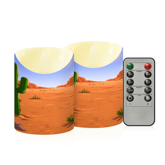 Cactus Flameless Candles 2 PCS with Remote Realistic Moving Flame LED Tapered Pillar Set for Home Decor