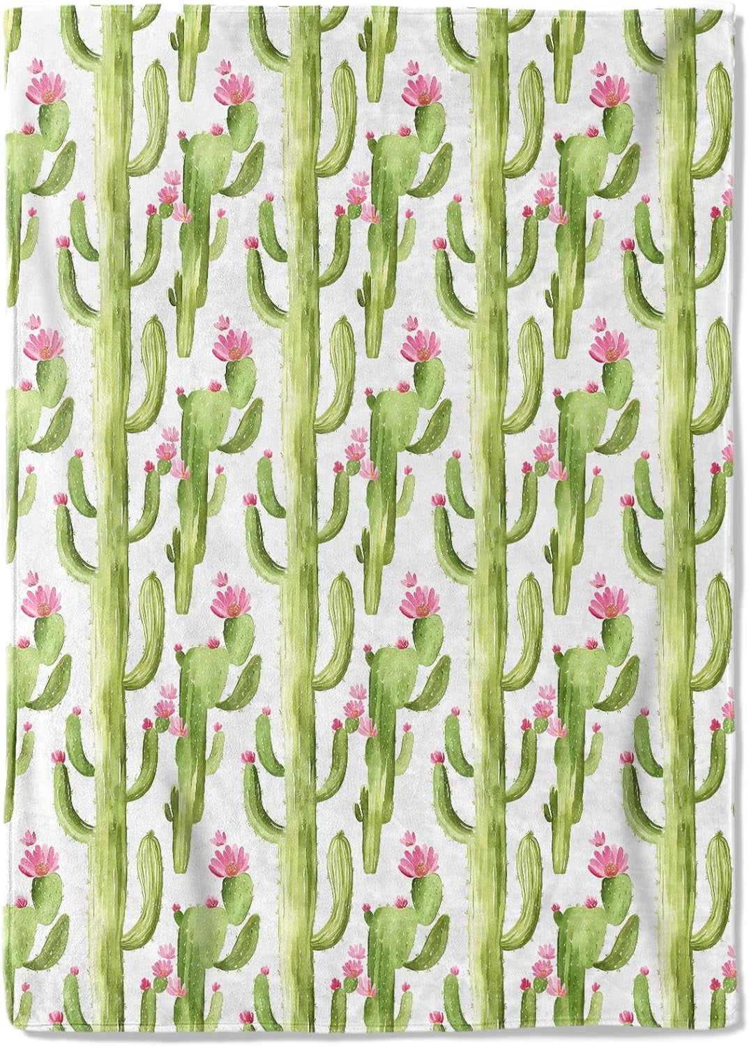 Cactus Fleece Blanket - 60x80in Vibrant Green Cacti and Pink Flower Throw Blankets,Soft Cozy Lightweight, for Living Room Home Southwestern Desert Decor and Kids Women Girls Spring Gifts