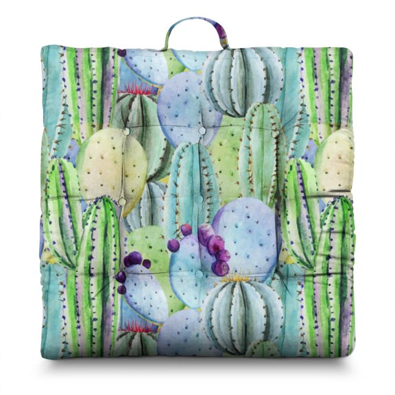 Cactus Floor Pillow – 22x22 Inch Large Square Meditation Cushion, Dutch Velvet, Minimalist Desert Cactus Art (Southwestern Boho Decor)