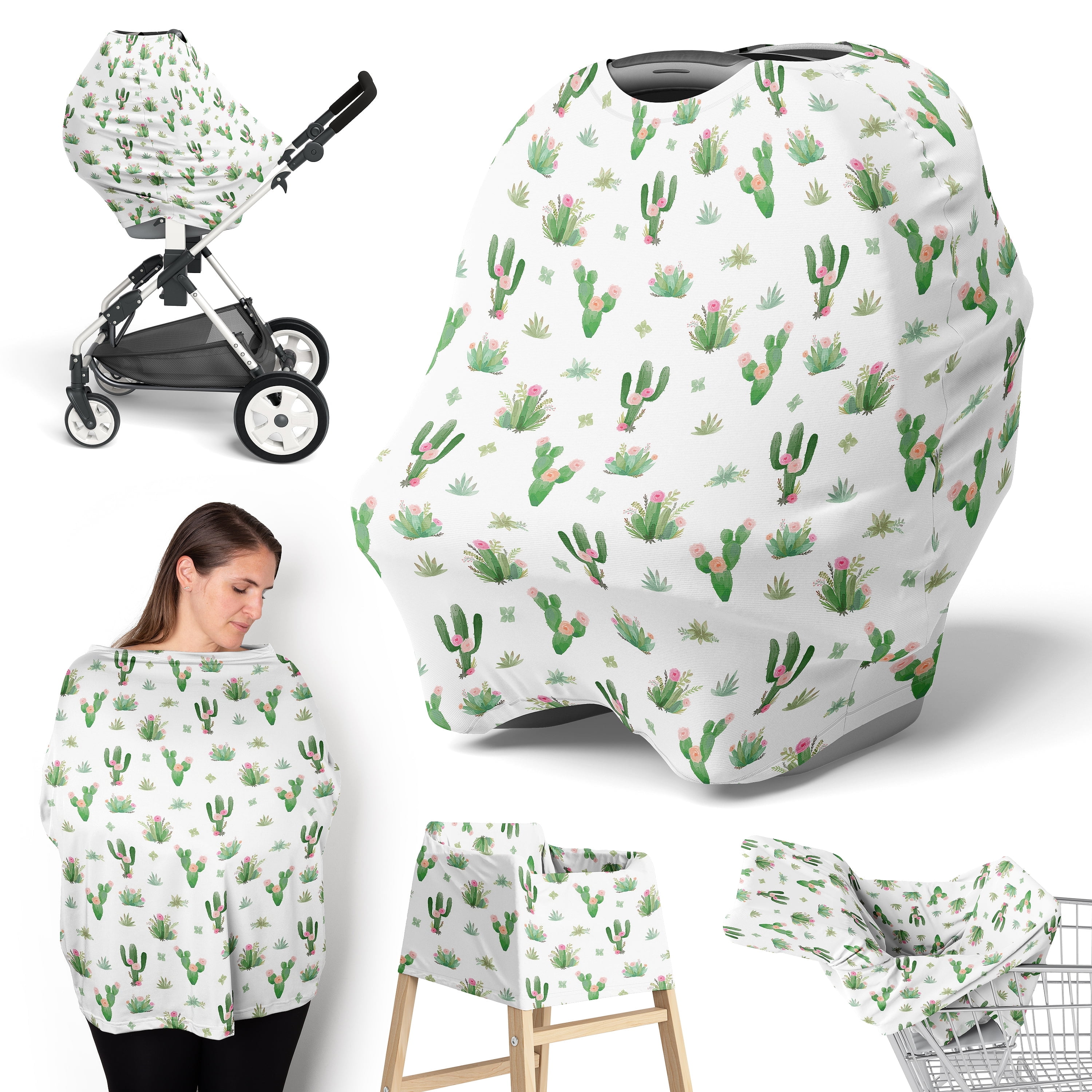 Sweet Jojo Designs Cactus Floral Pink Green and White Multi Use Baby Car Seat and Nursing Cover