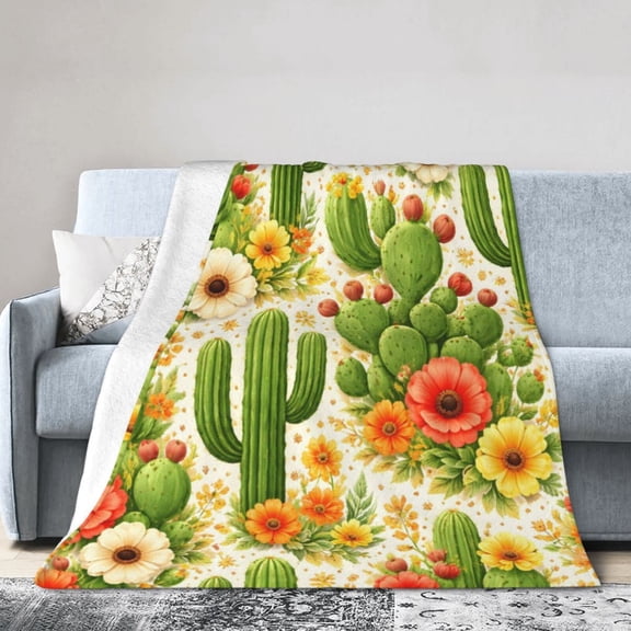 Cactus Floral Pattern Blanket Gift Throw Blanket Cozy Soft Desert Flower Home Decor Gift for Women Southwest Boho Botanical Style 50x40