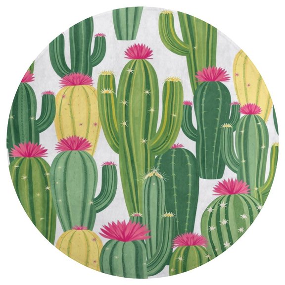 Cactus Floral Pattern Round Carpet Circle Rug Outdoor Patio Area Rug Washable Large Area Rugs Hallway Room Decor Fitness Mats