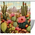 Cactus Floral Shower Curtain with Hooks, Polyester Fabric Shower