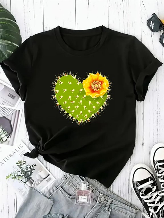 Cactus Flower Desert Southwest Graphic Tee for Men Women, Cute Saguaro Cacti Short Sleeve T-Shirt, Casual Crew Neck Top for Nature Lover Gift