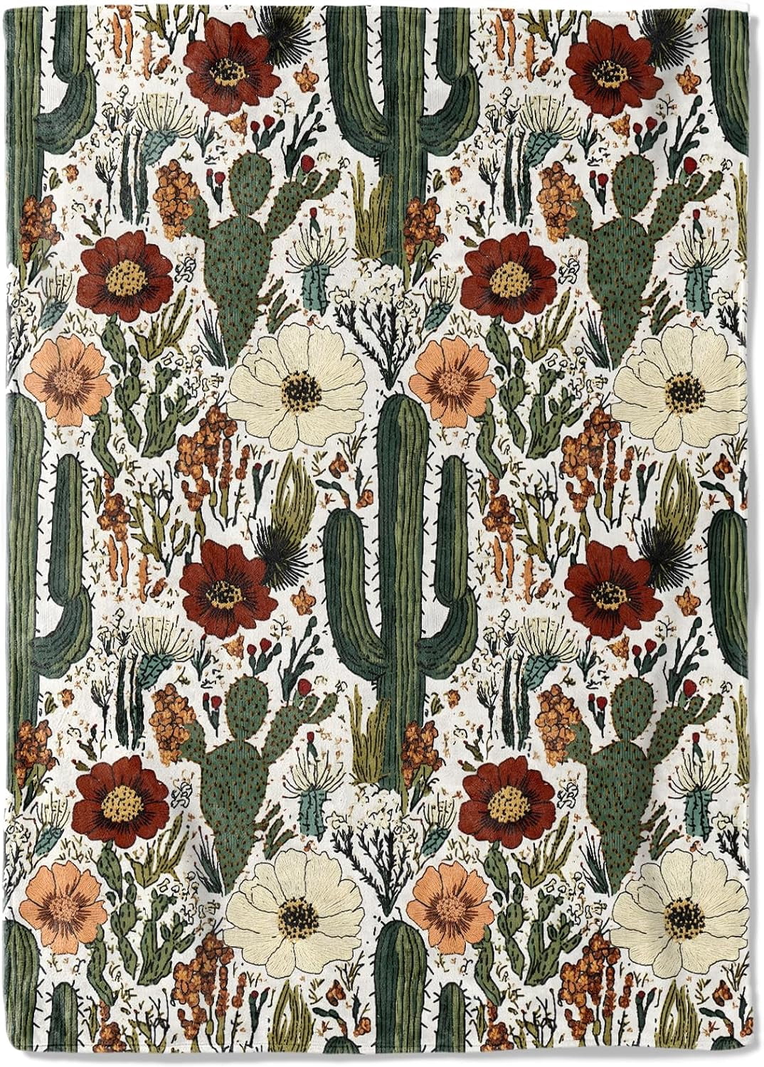 Cactus and Flower Fleece Blanket - 40x50in Desert Cacti Southwestern Throw Blankets,Soft Cozy Lightweight, Ideal for Living Room Home Rustic Spring Decor and Kids Women Girls Gifts