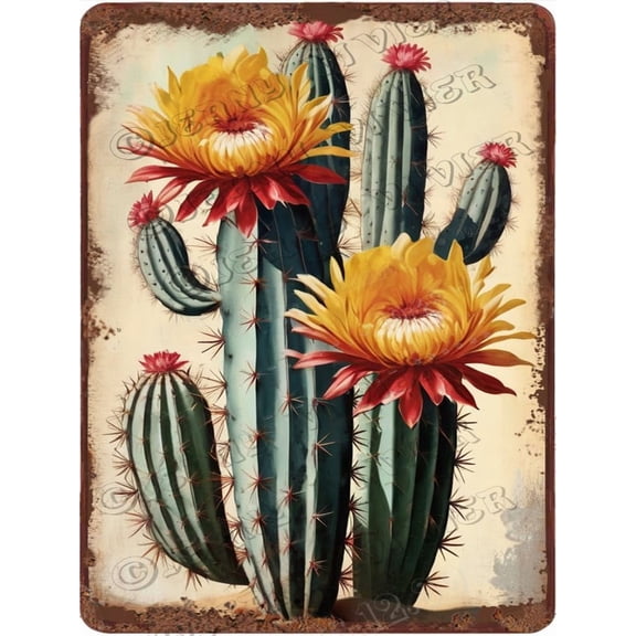 Cactus with Flower Retro Aluminum Sign 12x16 in Metal Sign Cactus Bedroom Wall Decor Rustic Floral Kitchen Decor Garden Tin Signs for Cafes Club Pub Man Cave Wall Sign Gifts
