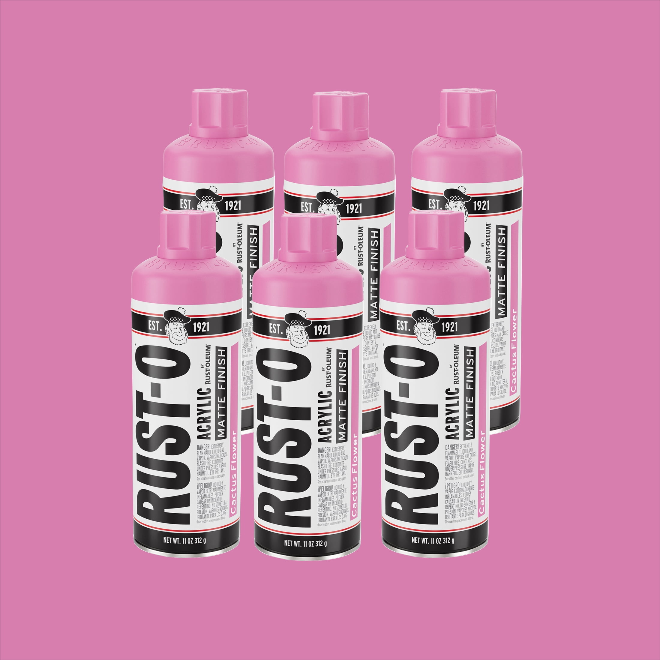 6 Pack, Cactus Flower, Rust-Oleum Rust-O Acrylic Matte Spray Paint-392215, 11 oz