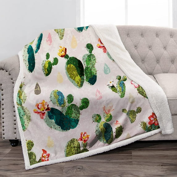 Cactus Flower Sherpa Blanket Soft Throw Blanket Smooth Blanket Sofa Chair Bed Office Women Gift 50"x60"