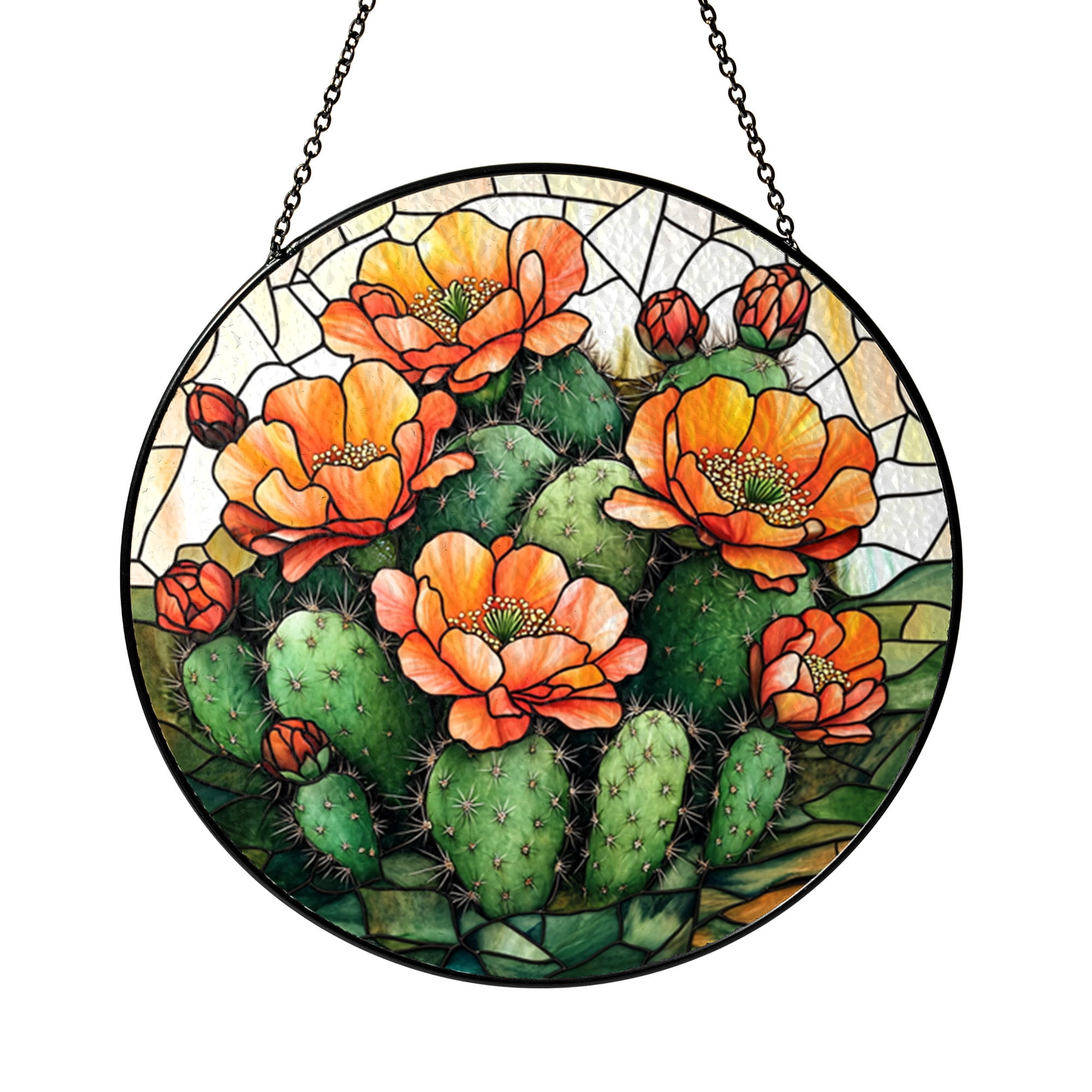 Cactus Flower Stained Glass Suncatcher, Window Hanging, Desert Bloom ...