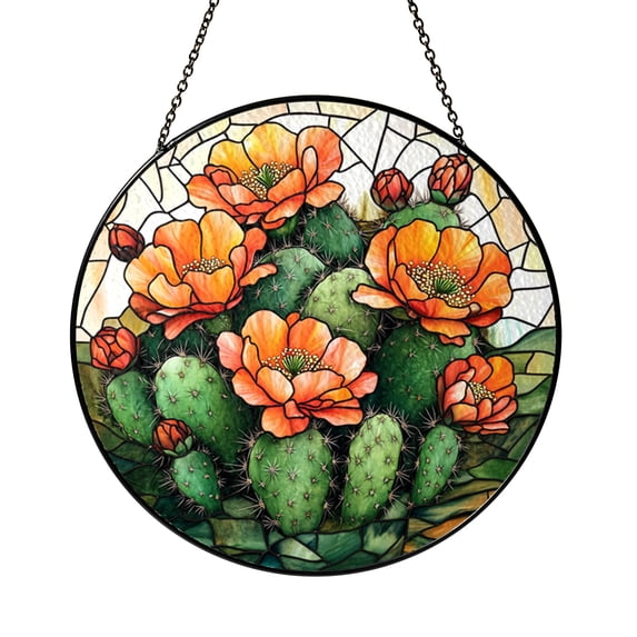 Cactus Flower Stained Glass Suncatcher, Window Hanging, Desert Bloom ...