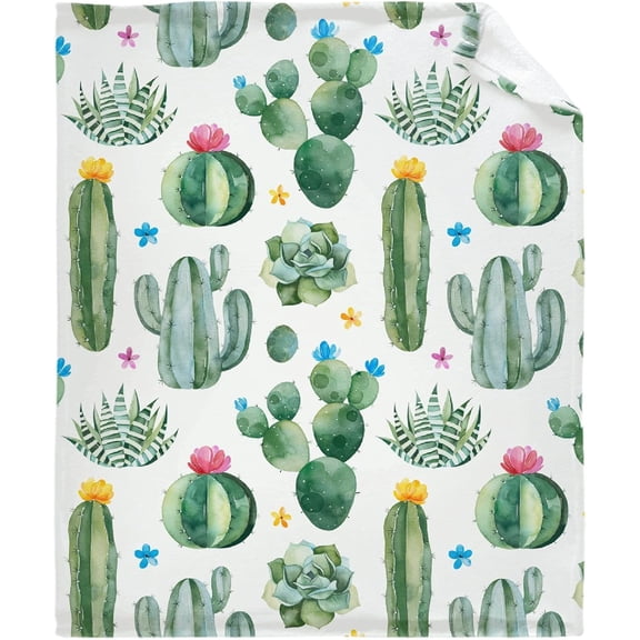 Cactus Flower Succulent Flannel Blanket for Autumn Winter Gifts Warm Cozy Soft Funny Print Throw for Bed Couch Sofa 50\u201d×40\u201d Small for Kid