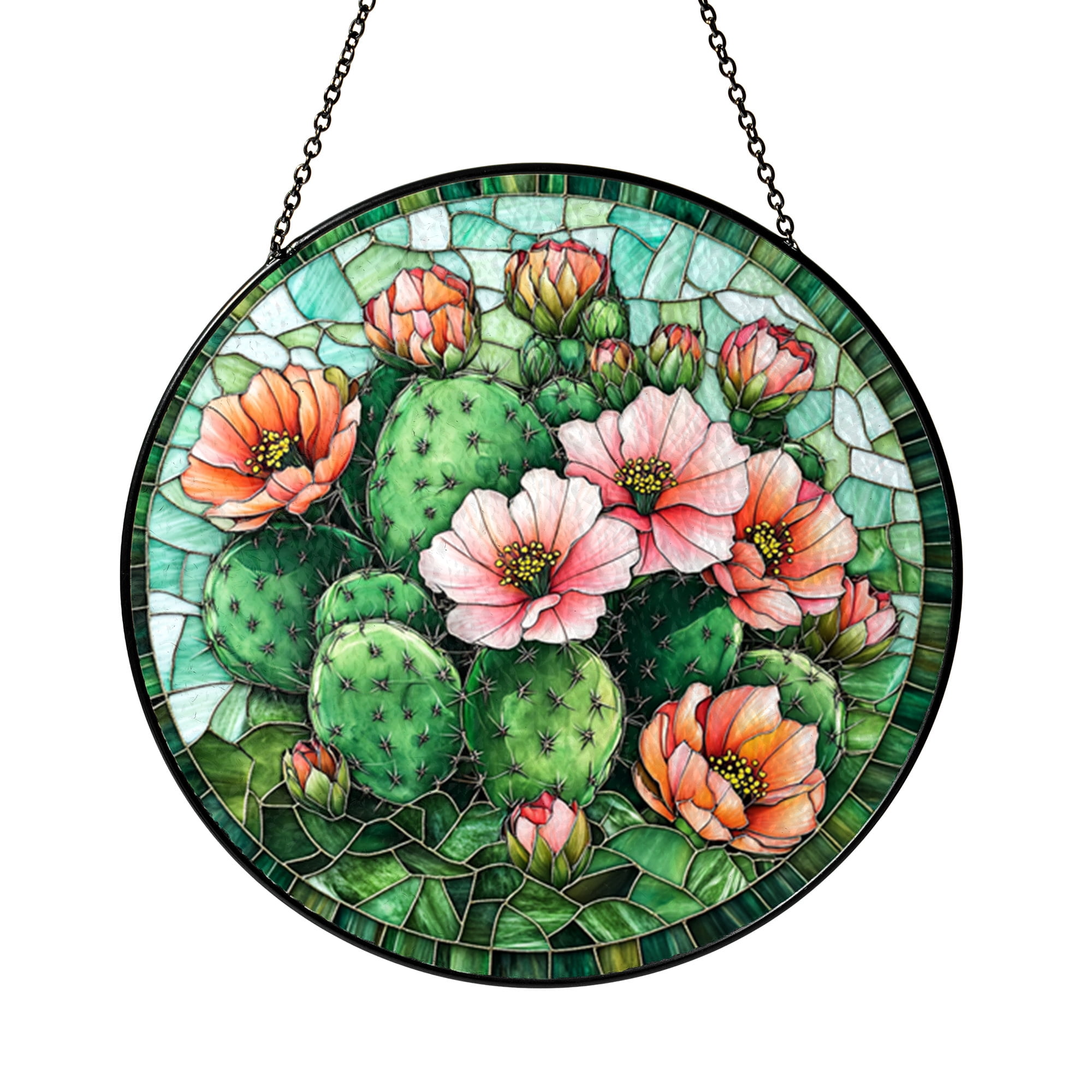 Cactus Flower Sun Catcher Stained Glass Style Window Hanging ...