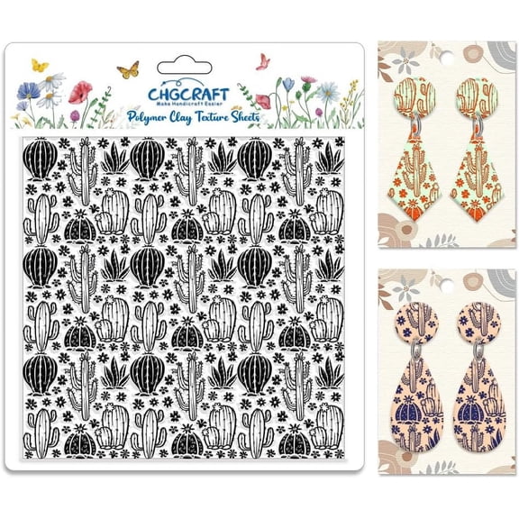 Cactus Flower Texture Silicone Texture Stamp Polymer Clay Molds DIY Clay Texture Tools for DIY Clay Pottery Earring Jewelry Making Stamp Engraving Machines Cactus 5.5x5.5inch