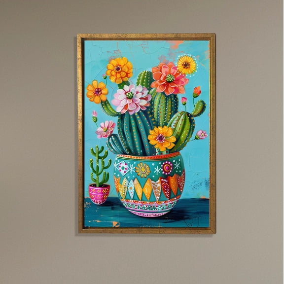 Cactus Flower Wall Art, Colorful Boho Print, Vibrant Vertical Floral Decor, Mexican Folk Style Artwork, Living Room Accent Poster Decor, Size 8x12 UNFFRAMED F03.1.8l1710