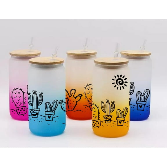 Cactus Flowers Beer Can Glass | Boho Leon Coffee Glass | Aesthetic Coffee Glass | 16 oz