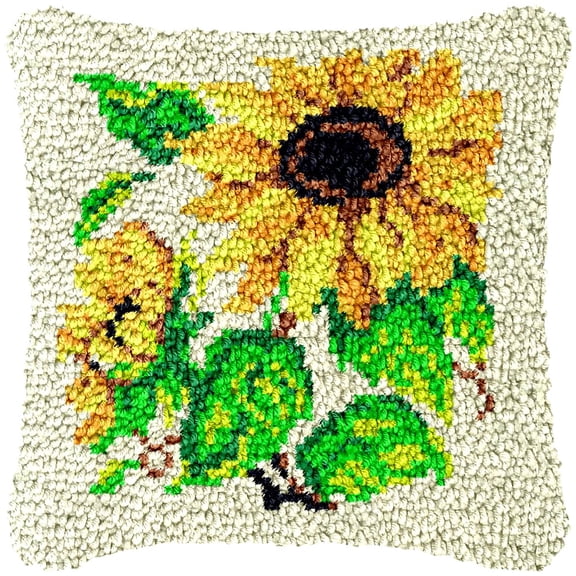 Cactus Flowers Latch Hook Kits Pillow Cover DIY Rug Making Crochet Hook Cushion Making Kits with Preprinted Pattern Canvas DIY Needlework Crochet Kits Sofa Decor 43x43cm