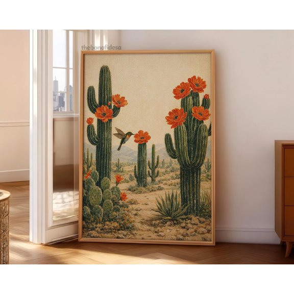 Cactus Flowers Mid Century Modern Mexico D Cor Trendy Botanical Distinctive Wall Art