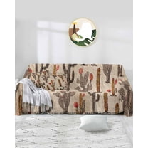 Cactus Flowers Sofa Covers for 3 Cushion Couch,Washable Sectional & L Shape Couch Covers for Dog/Cat/Kid,Rustic Chic Old Tropical Fruit Watercolor Non Slip Sofa Slipcover Tassel Futon Cover 71x150