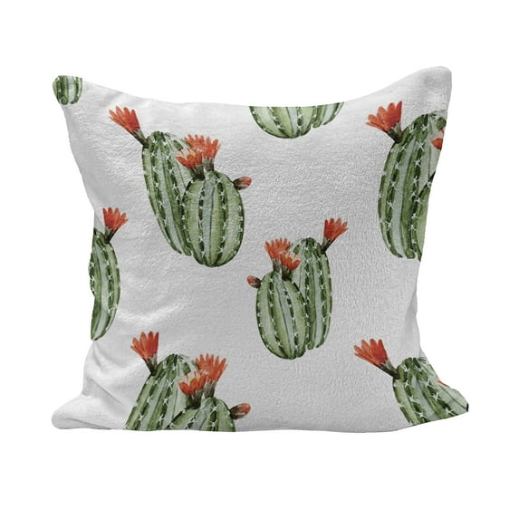 Cactus Fluffy Throw Pillow Cushion Cover, Cacti Spikes and Red Flowers Mexican Hot Desert Vintage Image Art, Decorative Square Accent Pillow Case, 18" x 18", Green and Orange, by Ambesonne