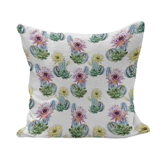Cactus Fluffy Throw Pillow Cushion Cover, Hot Desert in South Mexican Land Vintage Plant Cactus Flowers with Spikes, Decorative Square Accent Pillow Case, 28" x 28", Pink Green and Blue, by Ambesonne
