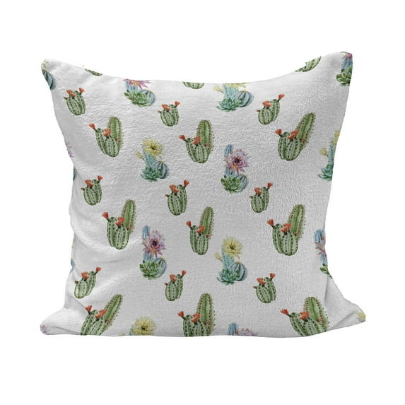 Cactus Fluffy Throw Pillow Cushion Cover, Thorny Vintage Hawaiian Nature Flourishing Succulents and Cactus Bouquets Picture, Decorative Square Accent Pillow Case, 18" x 18", Multicolor, by Ambesonne