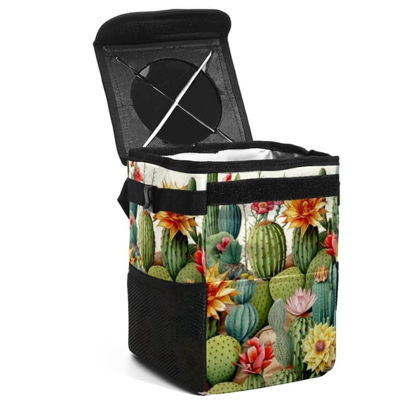 Cactus Foldable Car Garbage Can Trash Can for Car, with Lid, Leak-Proof and Hanging Storage Bag