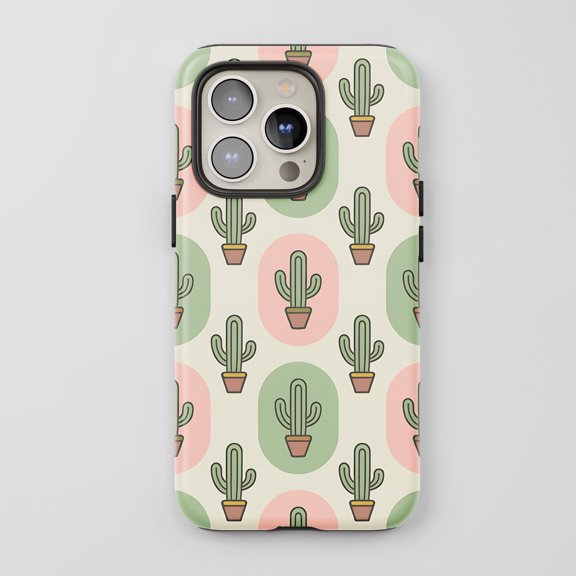 Cactus For All iPhone Series Protective Phone Case Pastel Botanical Green Pink