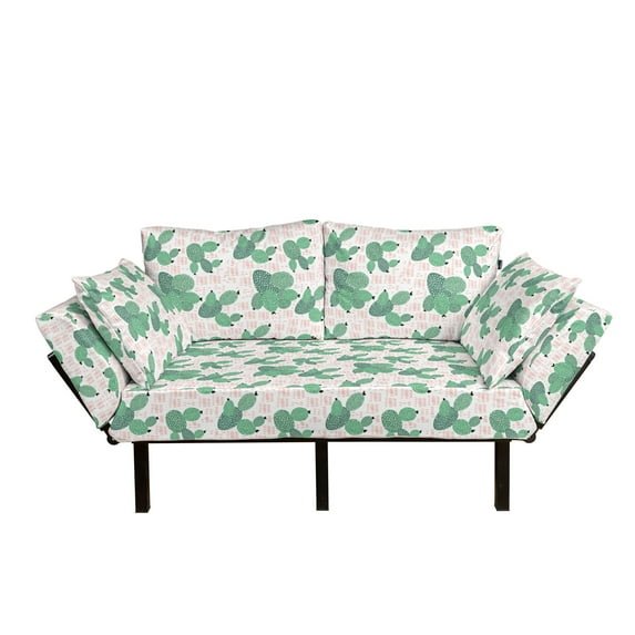 Cactus Futon Couch, Prickly Pear Tropical Succulent Plants with Modern Design, Daybed with Metal Frame Upholstered Sofa for Living Dorm, Loveseat, Fern Green Black, by Ambesonne
