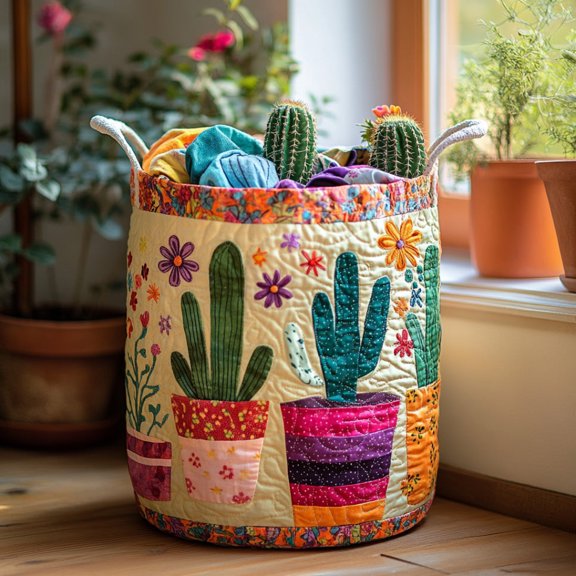 Cactus Garden Quilted Laundry Basket