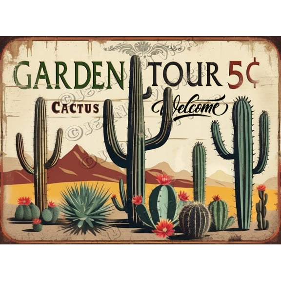 Cactus Garden Sign, Desert Cactus Decor, Decorative Outdoor Backyard Decor, Nature Wilderness Wall Dcor for Living Room, Bedroom, Aluminum, 12x16 Inches Metal Sign
