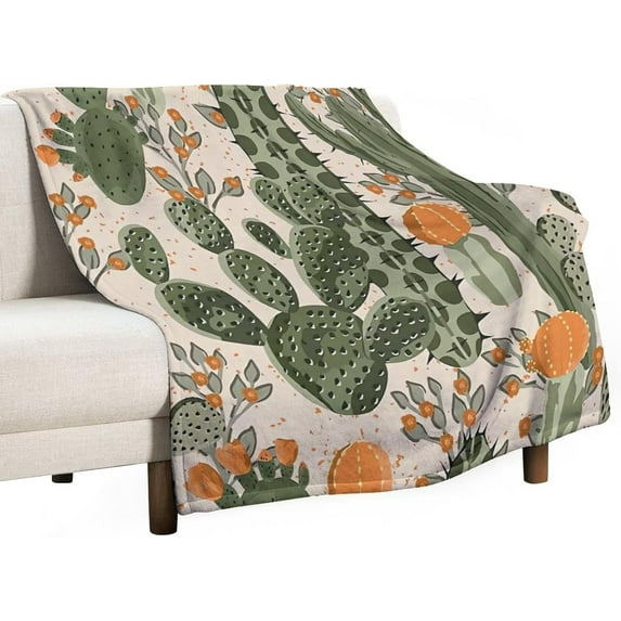 Cactus Gift Blanket, Boho Style Printed Cactus Decorative Blanket Soft Warm Blanket for Women Girls Birthday, Home Living Room Bedroom Western Decor Air Conditioner Throw Blanket 40 x 50 Inches