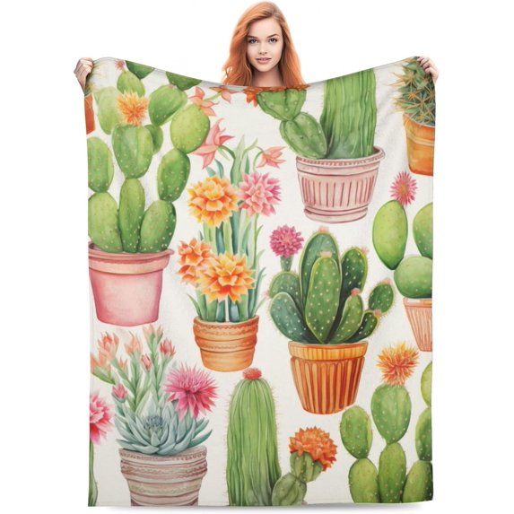 Cactus Gifts Blanket,Cactus Decor Blankets Soft Warm Throw for Women Girls Birthday Valentines,Home Living Room Decoration 50"x40"