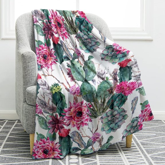 Cactus Gifts Throw Blanket for Women Girls, Cactus Flower Themed Gifts for Adult Kids, Christmas Birthday Valentine''s Day Cactus Decor for Home Living Room Bed Couch Travelling Camping