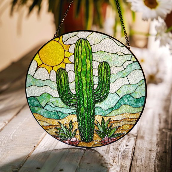 Cactus Glass Sun Catcher, Desert Landscape Garden Lover Decor, 3.5 in