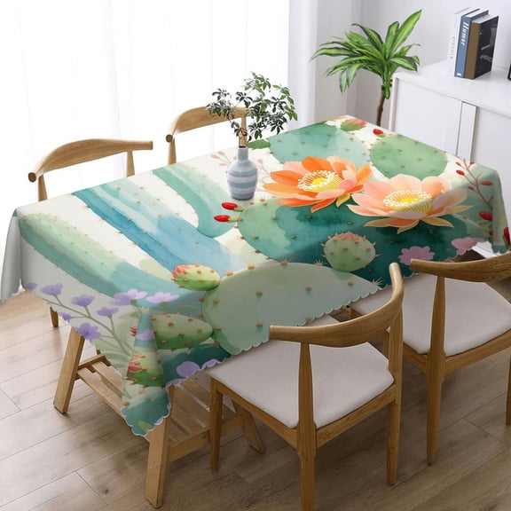 Cactus,Green Flowers and Plants Rectangular Tablecloth, Kitchen Accessories - Festive Table Setting Tablecloths for dining table, Cafe, dinner, picnic