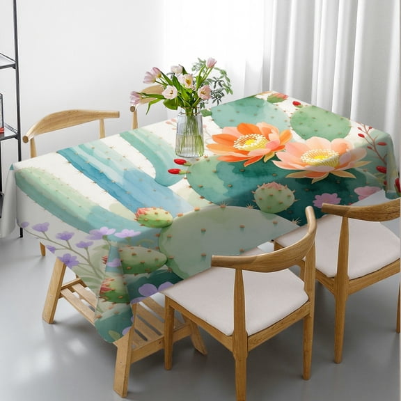 Cactus,Green Flowers and Plants Tablecloths rectangle , Polyester Tablecloths - Festive Table Setting Rectangular Tablecloth, Cafe, dinner, picnic,