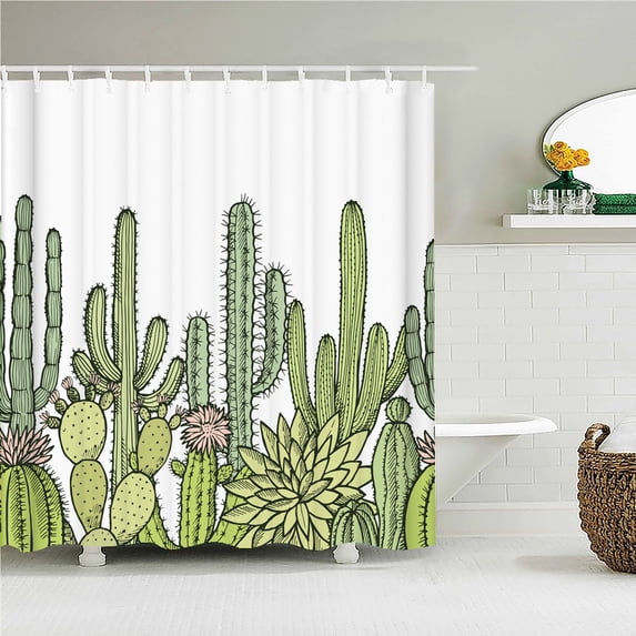 Cactus Green Plant Shower Curtain Bathroom Waterproof Polyester Leaves 3D Printing Curtains for Bathroom Shower Curtains