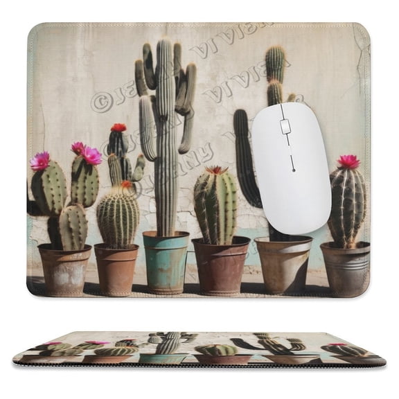 Cactus Green Plants Print Mouse Pad, Computer Mouse Mat with Anti-Slip Rubber Base, Easy Gliding, with Stitched Edge,Funny Mouse Pad with Design 10"x12"
