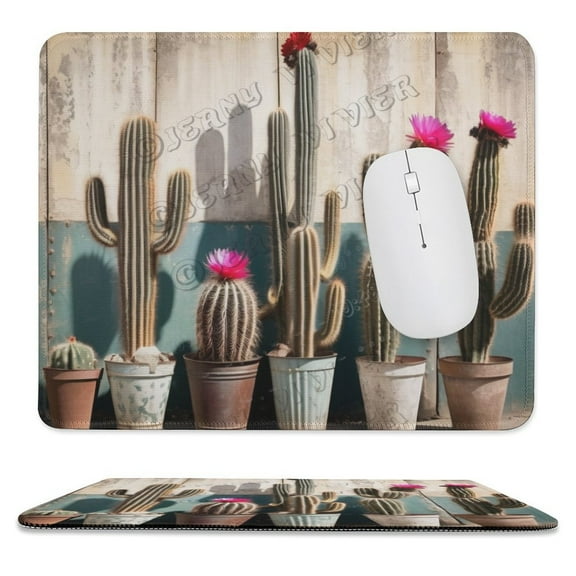 Cactus Green Plants Print Mouse Pad with Non-Slip Rubber Base, Stitched Edge, Premium-Textured, Gaming Mouse Pad for Wireless Mouse, Computers, Laptop, Office 10"x12"