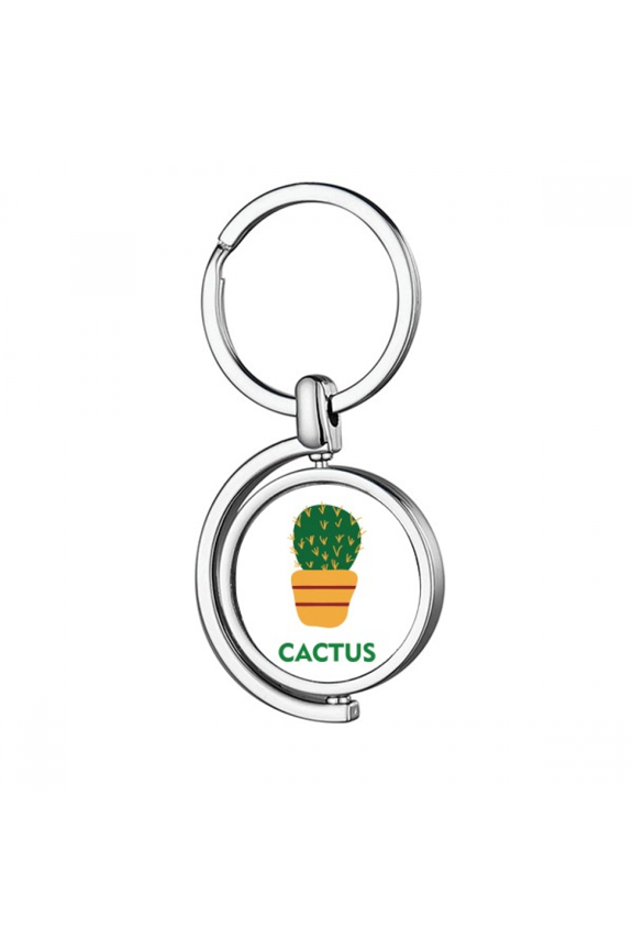 Cactus Green Potted Succulents Rotating Keychain Metal Keyring Holder