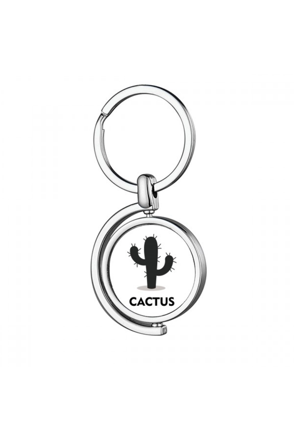 Cactus Green Succulents Outline Rotating Keychain Metal Keyring Holder