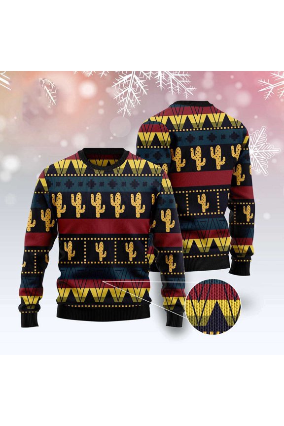 Cactus Group Pattern Ugly Christmas Sweater, Christmas Sweater, Ugly Sweater, Funny Xmas Sweaters