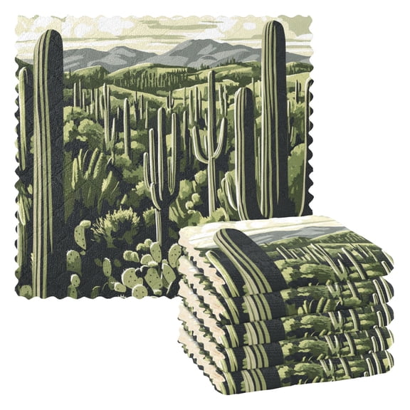 Cactus Grove Vector Illustration Kitchen Cloth Dish Towels for Drying Washing Absorbent Dish Rags 6 Pack