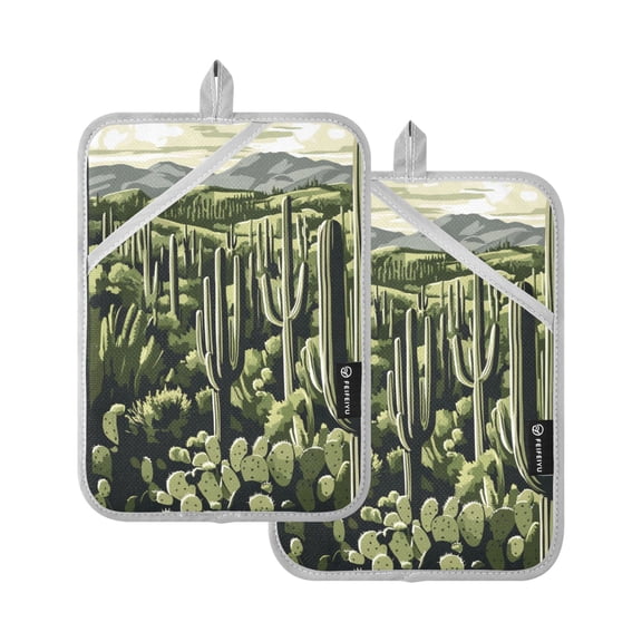 Cactus Grove Vector Illustration Oven Mitts Pot Holders 2 pcs Heat Resistant for Kitchen Baking Grilling