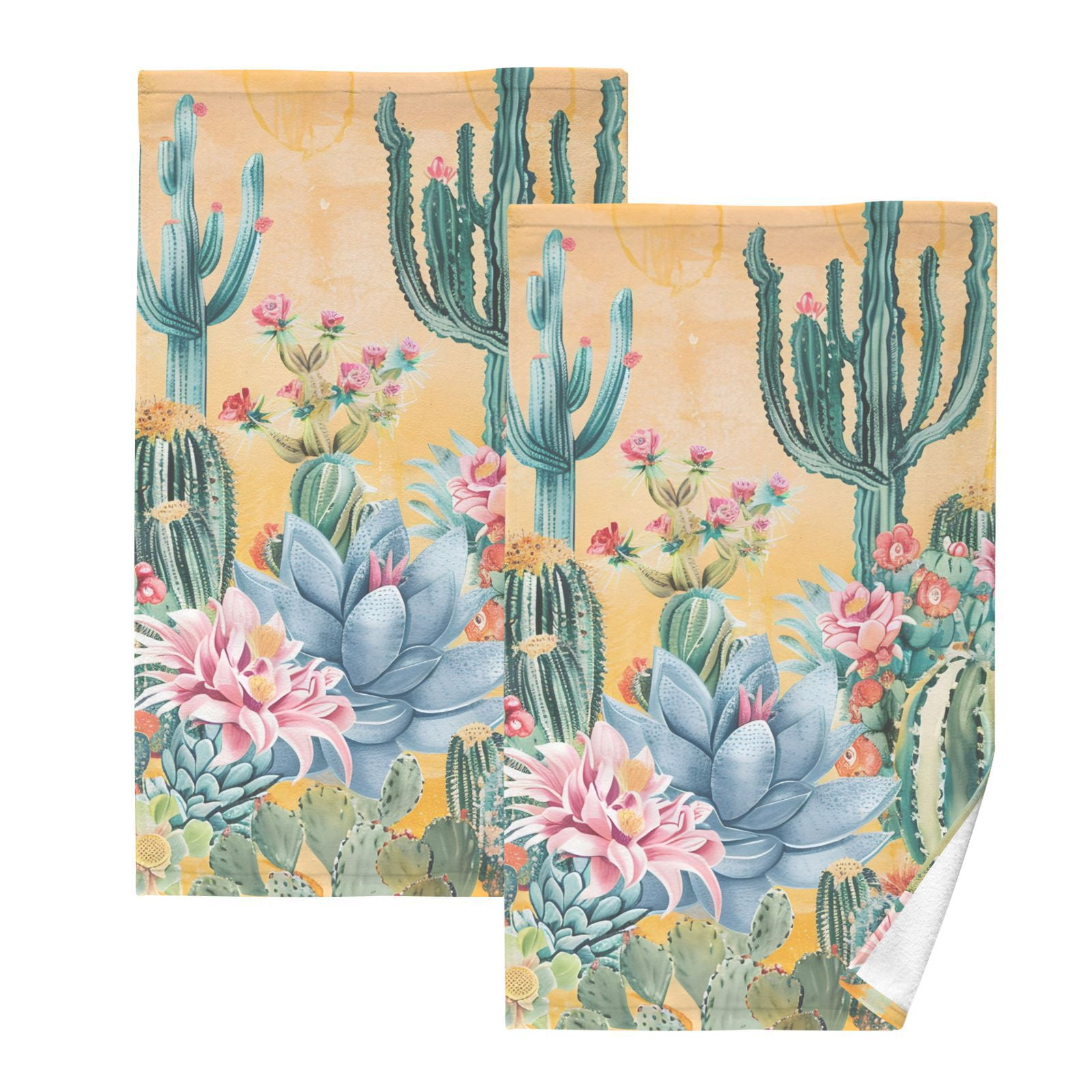 Cactus Hand Towels Cotton Bath Towels Large Face Towels Absorbent for Bathroom 2 Packs