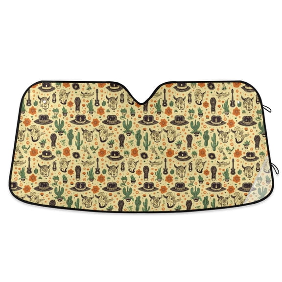 Cactus Hat Guitar Stone Car Windshield Sun Shade Foldable Car Front Window Visor Heat and UV Protection 53x23.5