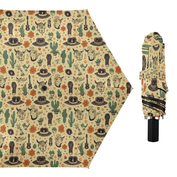 Cactus Hat Guitar Stone Compact Sun Umbrella Windproof Travel Umbrellas for Rain Strong Portable UV Protection